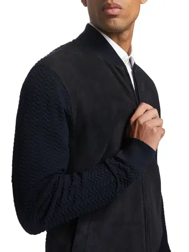 Giorgio Armani Men's Suede Knit Full-Zip Jacket - Navy - Size 38 | Thumbnail 6