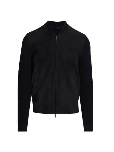 Giorgio Armani Men's Suede Knit Full-Zip Jacket - Navy - Size 38 | Thumbnail 1