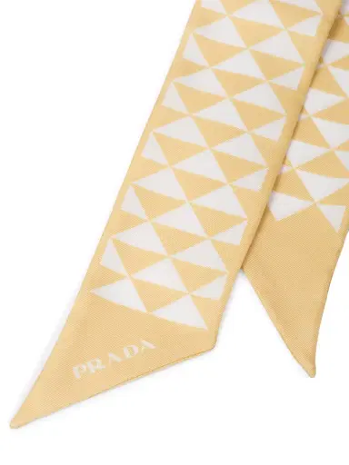 Prada Women's Skinny Printed Silk Twill Rectangular Scarf - White Yellow | Thumbnail 2 Prada Women's Skinny Printed Silk Twill Rectangular Scarf - White Yellow | Thumbnail 2
