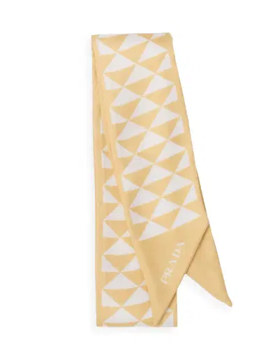 Prada Women's Skinny Printed Silk Twill Rectangular Scarf - White Yellow | Thumbnail 3 Prada Women's Skinny Printed Silk Twill Rectangular Scarf - White Yellow | Thumbnail 3