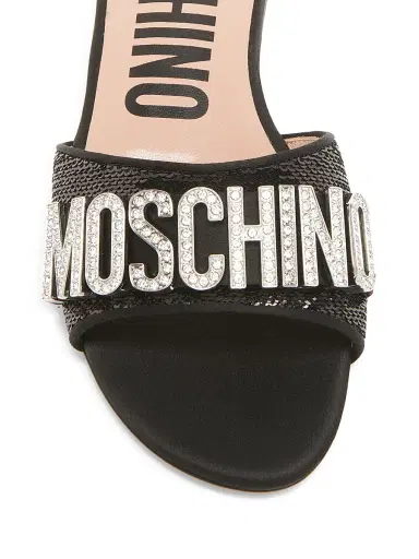 MOSCHINO Women's Sequin & Crystal-Embellished Mules - Black | Thumbnail 4