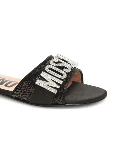 MOSCHINO Women's Sequin & Crystal-Embellished Mules - Black | Thumbnail 6