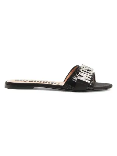 MOSCHINO Women's Sequin & Crystal-Embellished Mules - Black | Thumbnail 1