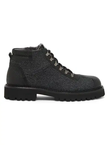 Pollini Men's Leather-Trimmed Wool-Blend Ankle Boots - Grey Black - Size 8 | Thumbnail 1 Pollini Men's Leather-Trimmed Wool-Blend Ankle Boots - Grey Black - Size 8 | Thumbnail 1