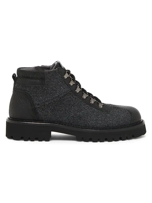 Men's Leather-Trimmed Wool-Blend Ankle Boots - Grey Black