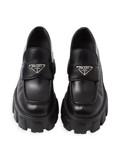 Prada Women's Brushed Leather Monolith Loafers - Black - Size 11 | Thumbnail 3