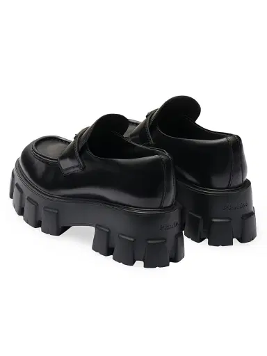 Prada Women's Brushed Leather Monolith Loafers - Black - Size 11 | Thumbnail 4