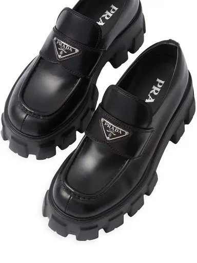 Prada Women's Brushed Leather Monolith Loafers - Black - Size 11 | Thumbnail 6