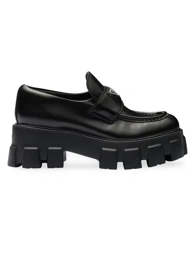 Prada Women's Brushed Leather Monolith Loafers - Black - Size 11 | Thumbnail 1