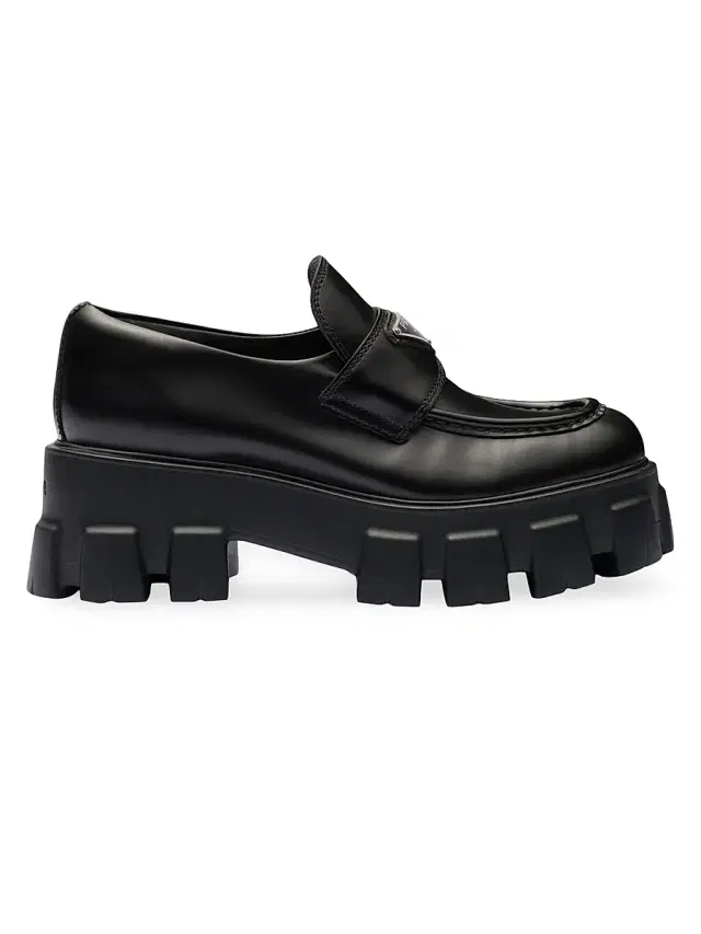 Prada Women's Brushed Leather Monolith Loafers - Black