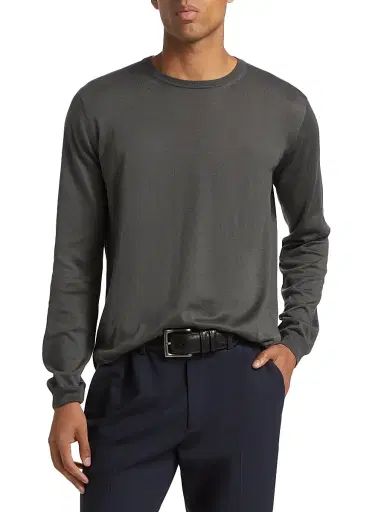Giorgio Armani Men's Silk-Cotton Crewneck Sweater - Grey - Size 42 | Thumbnail 3