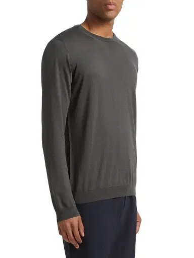 Giorgio Armani Men's Silk-Cotton Crewneck Sweater - Grey - Size 42 | Thumbnail 4