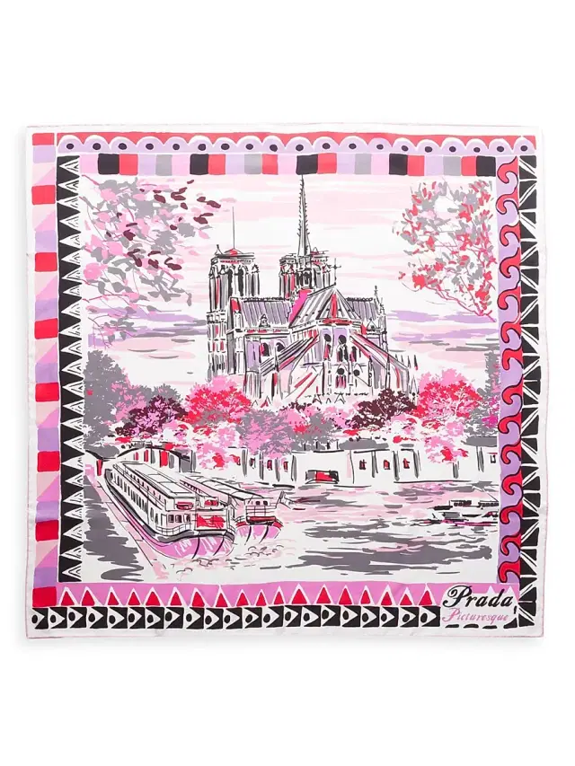 Prada Women's Pittoresque Paris Printed Silk Foulard 90CM Square Scarf