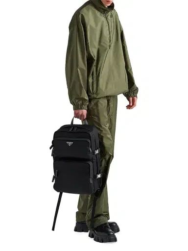 Prada Men's Re-Nylon And Saffiano Leather Backpack - Black | Thumbnail 2
