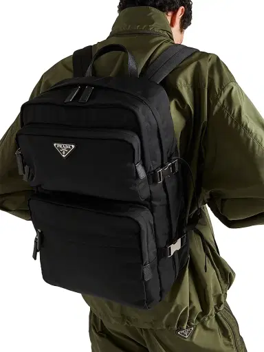 Prada Men's Re-Nylon And Saffiano Leather Backpack - Black | Thumbnail 7