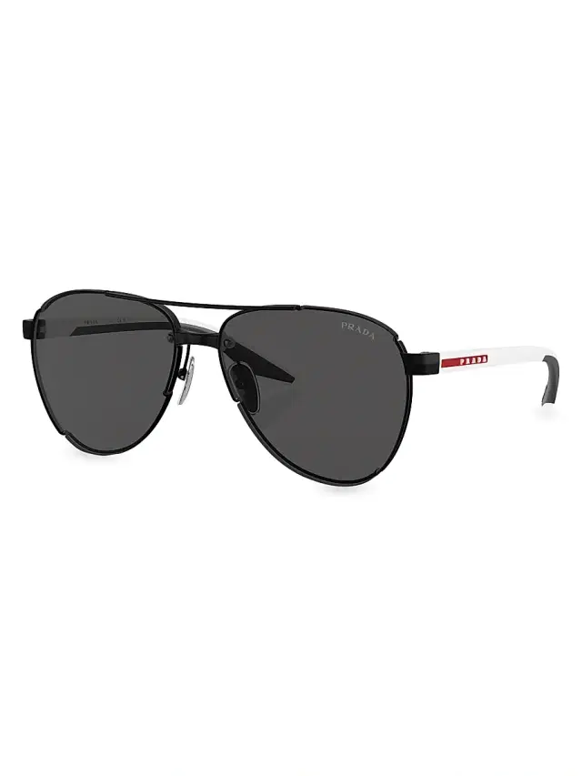 Prada Linea Rossa Men's 61MM Aviator Sunglasses - Matte Black Dark Grey