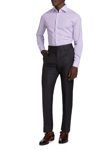 Giorgio Armani Men's Woven Stripe Cotton Shirt - Purple - Size 17 | Thumbnail 2