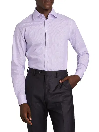 Giorgio Armani Men's Woven Stripe Cotton Shirt - Purple - Size 17 | Thumbnail 3