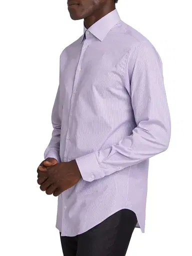 Giorgio Armani Men's Woven Stripe Cotton Shirt - Purple - Size 17 | Thumbnail 4