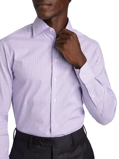 Giorgio Armani Men's Woven Stripe Cotton Shirt - Purple - Size 17 | Thumbnail 6
