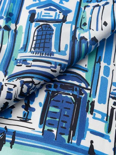 Prada Women's Pittoresque Milan Printed Silk Foulard 90CM Square Scarf - Blue | Thumbnail 3 Prada Women's Pittoresque Milan Printed Silk Foulard 90CM Square Scarf - Blue | Thumbnail 3