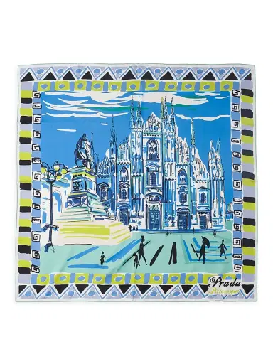Prada Women's Pittoresque Milan Printed Silk Foulard 90CM Square Scarf - Blue | Thumbnail 1 Prada Women's Pittoresque Milan Printed Silk Foulard 90CM Square Scarf - Blue | Thumbnail 1
