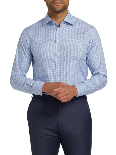 Giorgio Armani Men's Plaid Cotton Front-Button Shirt - Blue - Size 16 | Thumbnail 3