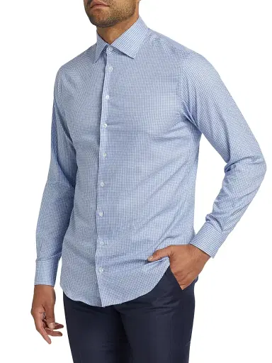 Giorgio Armani Men's Plaid Cotton Front-Button Shirt - Blue - Size 16 | Thumbnail 4