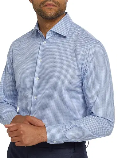 Giorgio Armani Men's Plaid Cotton Front-Button Shirt - Blue - Size 16 | Thumbnail 6