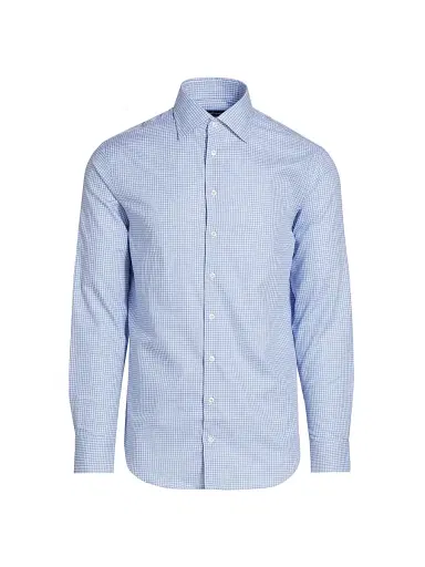 Giorgio Armani Men's Plaid Cotton Front-Button Shirt - Blue - Size 16 | Thumbnail 1
