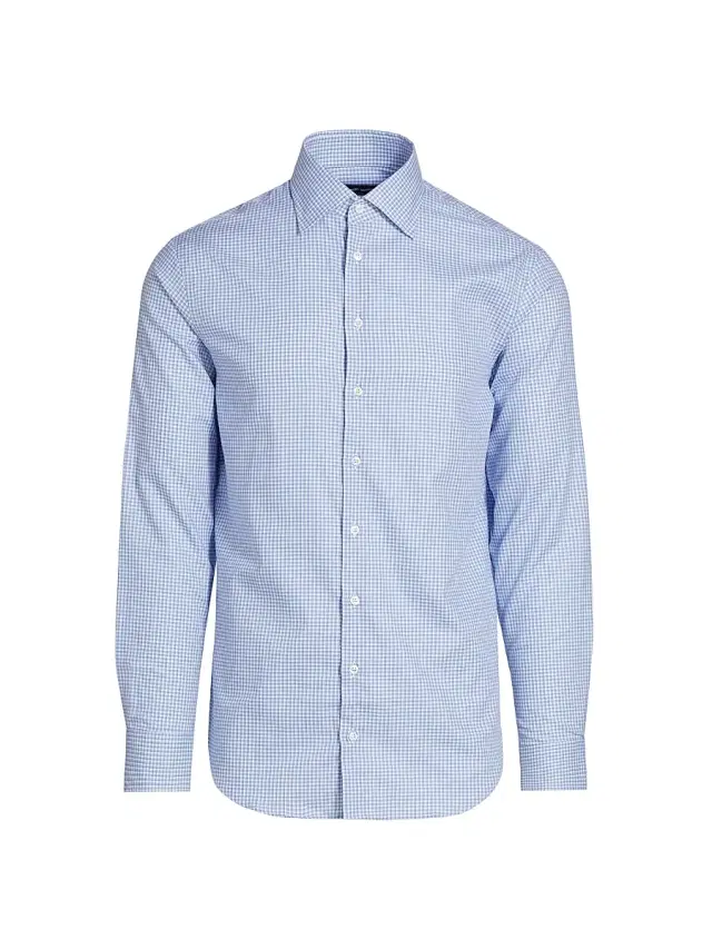 Men's Plaid Cotton Front-Button Shirt - Blue