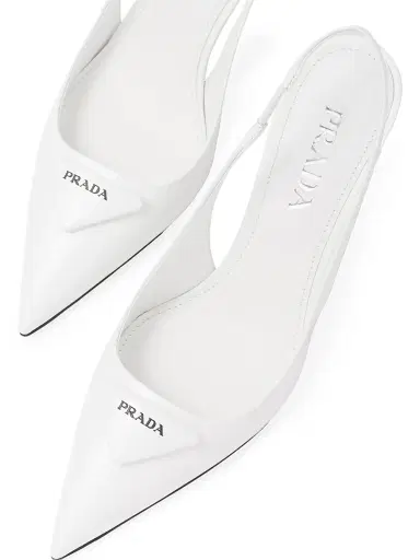 Prada Women's Brushed Leather Slingback Pumps - White - Size 11 | Thumbnail 4