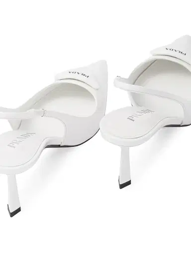 Prada Women's Brushed Leather Slingback Pumps - White - Size 11 | Thumbnail 5