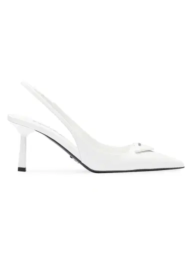 Prada Women's Brushed Leather Slingback Pumps - White - Size 11 | Thumbnail 1