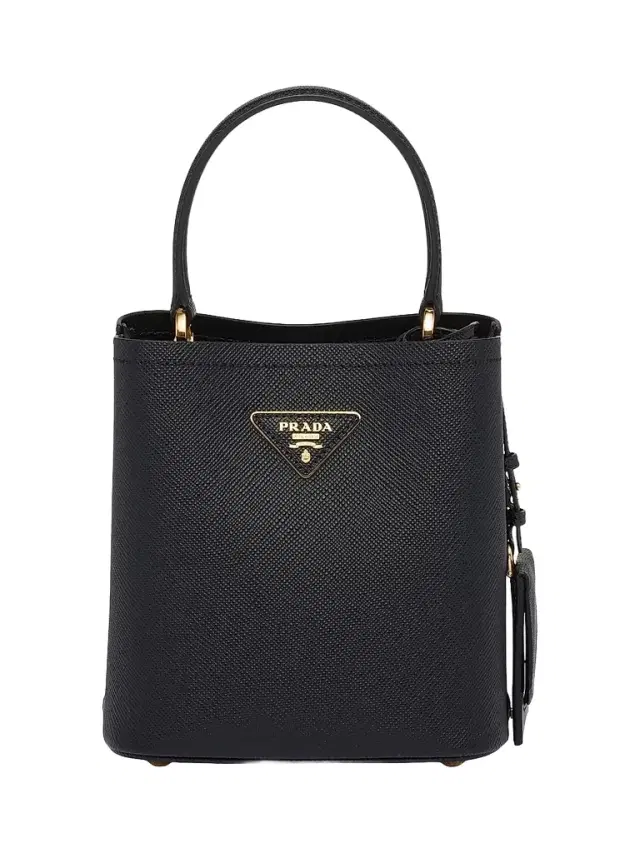 Prada Women's  Saffiano Leather Panier Top Handle Bag - Black Black