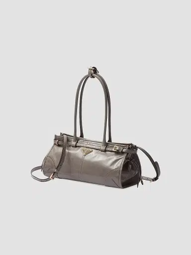 Prada Women's Bonnie Medium Leather Top Handle Bag - Grey | Thumbnail 2 Prada Women's Bonnie Medium Leather Top Handle Bag - Grey | Thumbnail 2