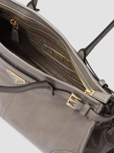 Prada Women's Bonnie Medium Leather Top Handle Bag - Grey | Thumbnail 4 Prada Women's Bonnie Medium Leather Top Handle Bag - Grey | Thumbnail 4