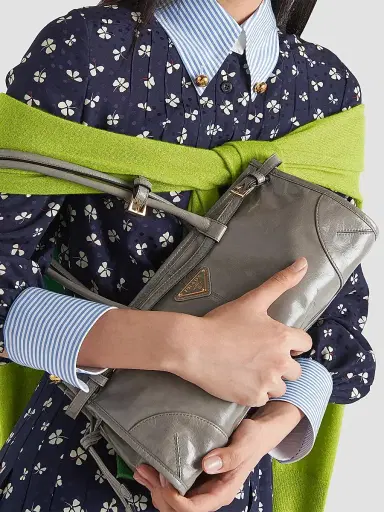 Prada Women's Bonnie Medium Leather Top Handle Bag - Grey | Thumbnail 7 Prada Women's Bonnie Medium Leather Top Handle Bag - Grey | Thumbnail 7