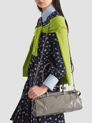 Prada Women's Bonnie Medium Leather Top Handle Bag - Grey | Thumbnail 8 Prada Women's Bonnie Medium Leather Top Handle Bag - Grey | Thumbnail 8