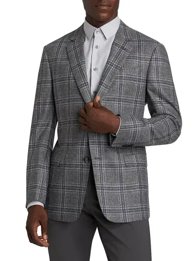 Giorgio Armani Men's Plaid Wool & Cashmere Jacket | Thumbnail 3 Giorgio Armani Men's Plaid Wool & Cashmere Jacket | Thumbnail 3