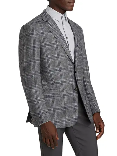 Giorgio Armani Men's Plaid Wool & Cashmere Jacket | Thumbnail 4 Giorgio Armani Men's Plaid Wool & Cashmere Jacket | Thumbnail 4