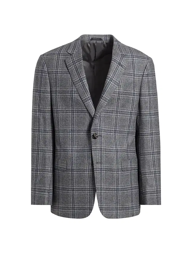 Giorgio Armani Men's Plaid Wool & Cashmere Jacket - Gray Navy