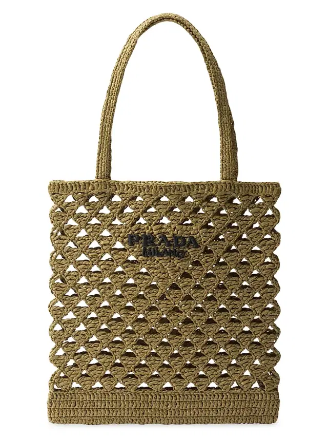Women's  Woven Fabric Crochet Tote Bag - Green