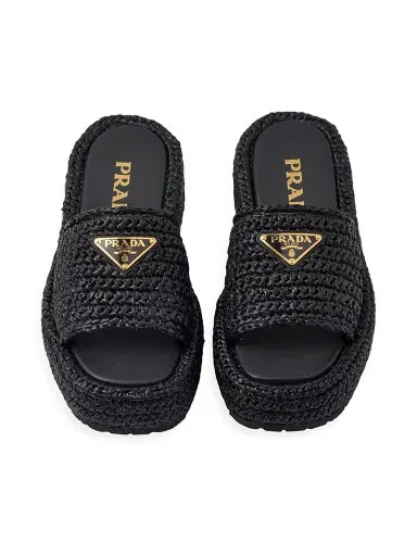 Prada Women's Crochet Flatform Slides - Black | Thumbnail 3 Prada Women's Crochet Flatform Slides - Black | Thumbnail 3