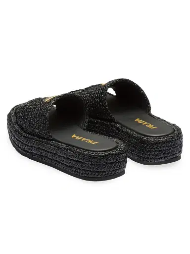 Prada Women's Crochet Flatform Slides - Black | Thumbnail 4 Prada Women's Crochet Flatform Slides - Black | Thumbnail 4