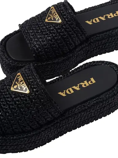 Prada Women's Crochet Flatform Slides - Black | Thumbnail 5 Prada Women's Crochet Flatform Slides - Black | Thumbnail 5