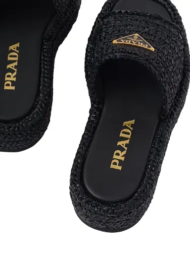 Prada Women's Crochet Flatform Slides - Black | Thumbnail 6 Prada Women's Crochet Flatform Slides - Black | Thumbnail 6