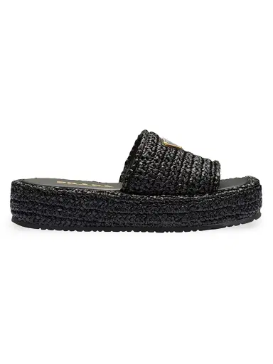 Prada Women's Crochet Flatform Slides - Black | Thumbnail 1 Prada Women's Crochet Flatform Slides - Black | Thumbnail 1