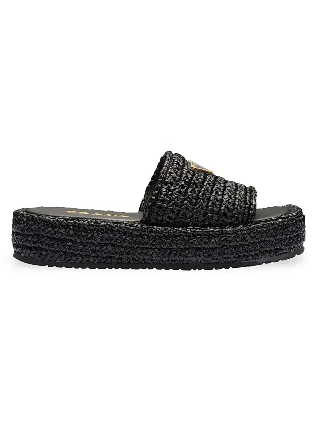 Women's Crochet Flatform Slides - Black