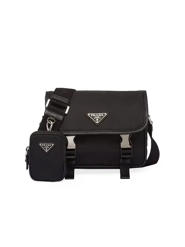 Men's Re-Nylon and Saffiano Leather Shoulder Bag - Black